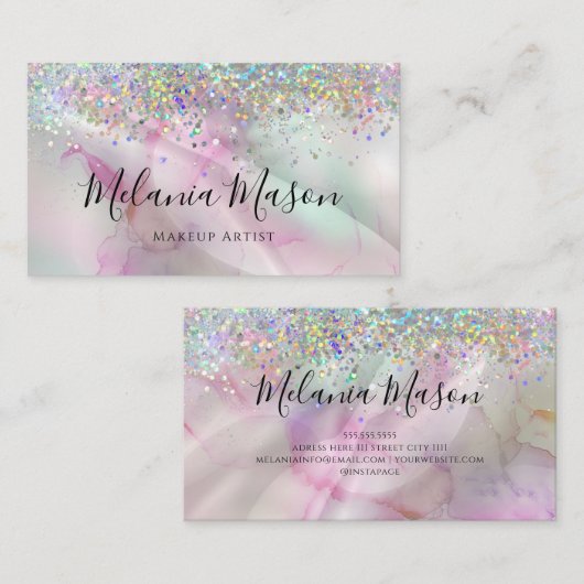 アルコールインクメイクアップアーティストホログラフィックグリッターシック 名刺 (正面/裏面)