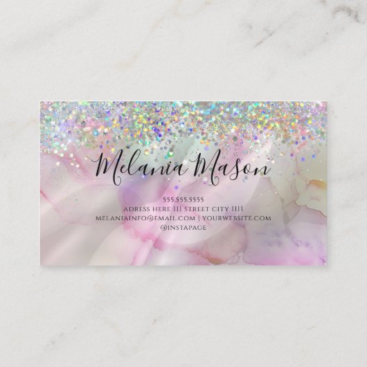 アルコールインクメイクアップアーティストホログラフィックグリッターシック 名刺 (裏面)