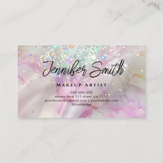 アルコールインクメイクアップアーティストホログラフィックグリッターピンク 名刺 (裏面)