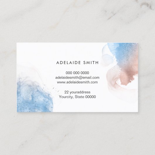 アルコールインク及びフェイクグリッターブルーバラ金ゴールド 名刺 (裏面)