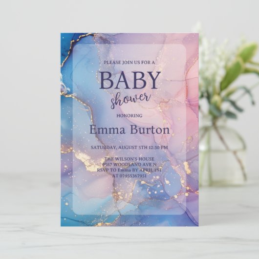 アルコールインク大理石ベビーシャワー招待状 招待状 (スタンド正面)