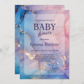 アルコールインク大理石ベビーシャワー招待状 招待状 (正面/裏面)