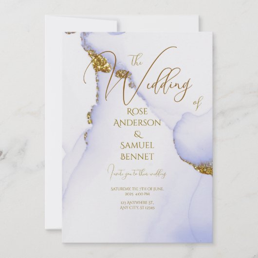 アルコールインク手作りグリッター結婚式招待状 招待状 (正面)