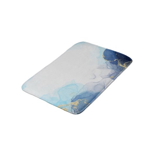 アルコールインク技術における青色の金ゴールド流体アート バスマット (アングル)