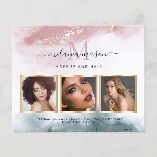 アルコールインク金ゴールド赤面ブルーウォーターカラーフォト チラシ (正面)