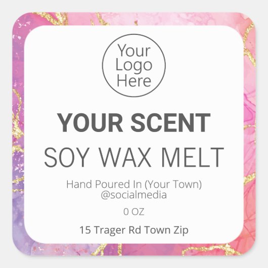 アルコールインク金ゴールド静脈大豆ワックス溶融物ラベル スクエアシール (正面)