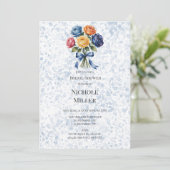 アルコールインク ブルー オレンジ 薔薇 ブライダルシャワー 招待状 (スタンド正面)