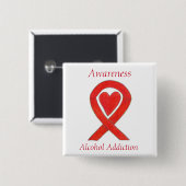アルコール中毒認識度赤いハートリボンピン 缶バッジ (正面&裏面)