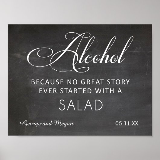 アルコール – おもしろいの結婚黒板サイン ポスター (正面)