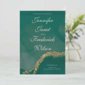 アルコール インク グリーン グリッター ウェディング 招待状 (スタンド正面)