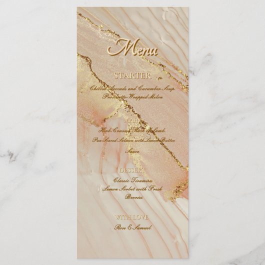 アルコール インク ピンク グリッター ゴールド エレガント フラット メニュー (正面)