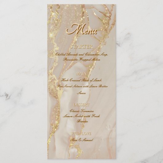 アルコール インク ピンク グリッター ゴールド エレガント フラット メニュー (正面)