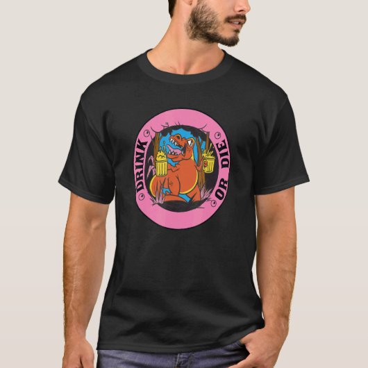 アルコール+飲酒+恐竜+ビール Tシャツ (正面)