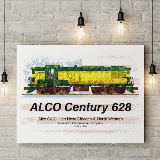 アルコC-628ディーゼル機関車とアメリカ国旗 ポスター