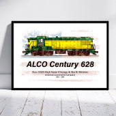 アルコC-628ディーゼル機関車とアメリカ国旗 ポスター