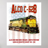 アルコC-628ディーゼル機関車とアメリカ国旗 ポスター (正面)