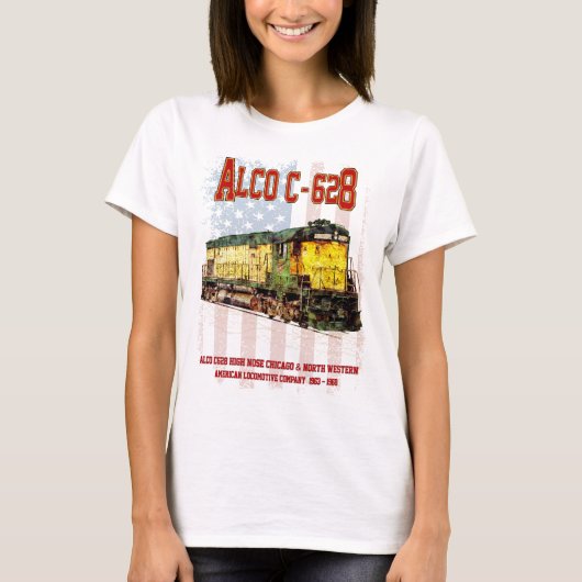 アルコC-628ディーゼル機関車とアメリカ国旗 Tシャツ (正面)