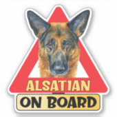 アルザス犬同乗中 赤三角交通標識 シール (正面)