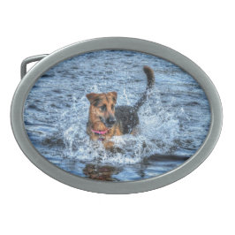 アルザチアン・ドイツの羊飼い4犬の恋人ギフト 卵形バックル