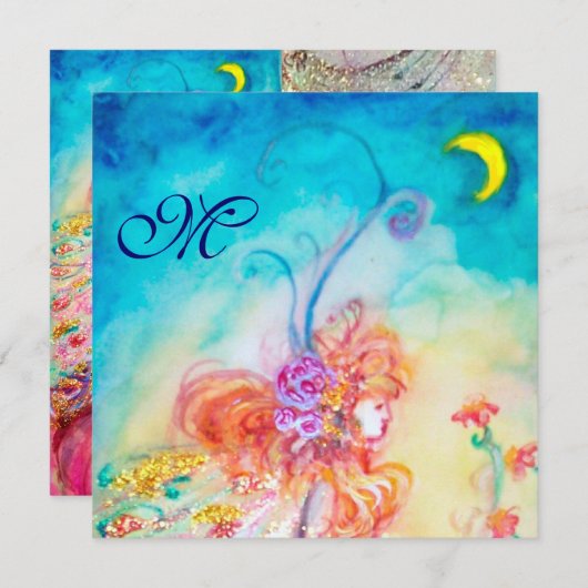 アルシア フラワーフェアリー オリジナルマーク ピンク 青 キラキラ 招待状 (正面/裏面)