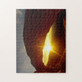 アルシュ国立公園ダブルオーアーチを通る夕日 ジグソーパズル (縦)