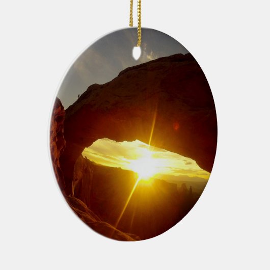 アルシュ国立公園ダブルオーアーチを通る夕日 セラミックオーナメント (右)