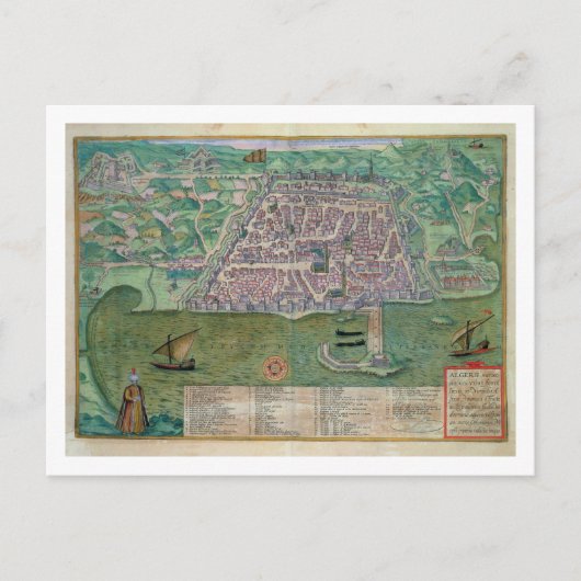 アルジェの地図、'Civitates Orbis Terrarum'より、 作者不詳 ポストカード (正面)