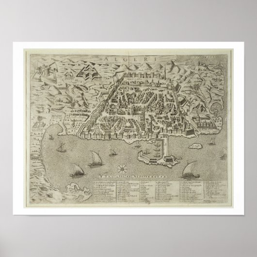 アルジェの港と町, c.1572 (版木、銅版、版画) ポスター (正面)