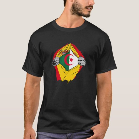 アルジェリアとスペインすごい国旗の子孫 Tシャツ (正面)