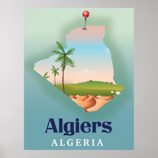 アルジェリアのアルジェの地図の旅行ポスター ポスター (正面)