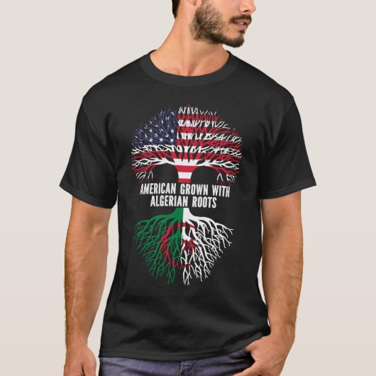 アルジェリアのルーツ米国国旗で栽培されたアメリカ人 Tシャツ (正面)