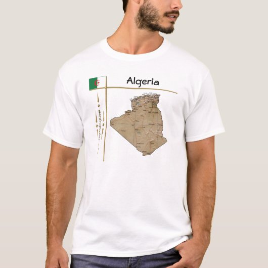 アルジェリアの地図+国旗+タイトルTシャツ Tシャツ (正面)