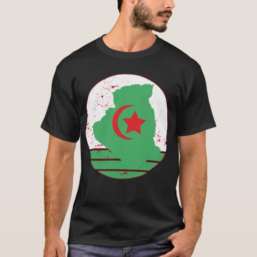 アルジェリアの旗と地図 Tシャツ (正面)