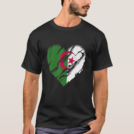 アルジェリアハート国旗アルジェリアプライド Tシャツ (正面)