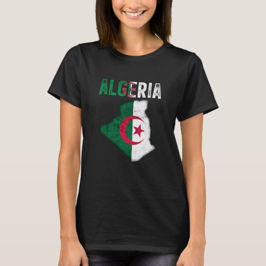 アルジェリア国地図国旗 Tシャツ (正面)