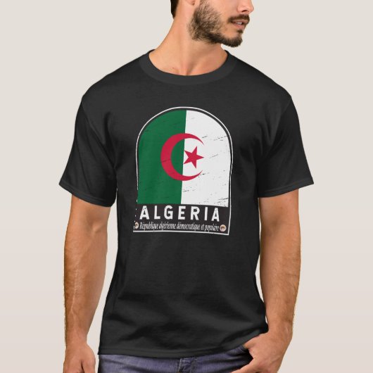 アルジェリア国旗のエンブレム動揺してヴィンテージ Tシャツ (正面)