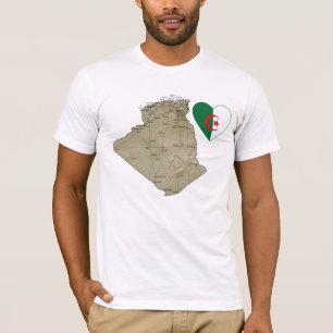 アルジェリア国旗のハートと地図Tシャツ Tシャツ