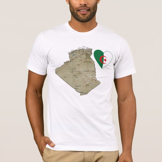 アルジェリア国旗のハートと地図Tシャツ Tシャツ (正面)