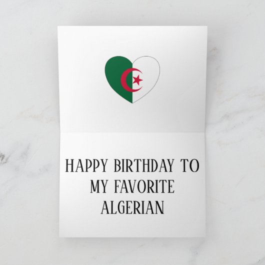 アルジェリア国旗の愛国的誕生日 カード (内部)