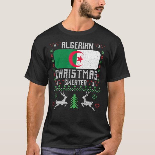 アルジェリア国旗アルジェリアのクリスマスセーター Tシャツ (正面)