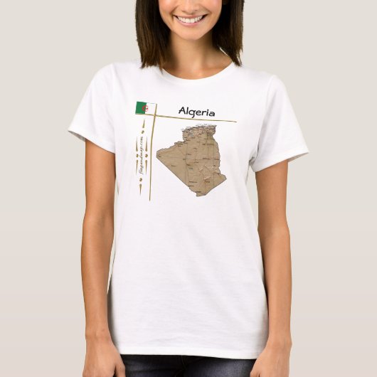アルジェリア地図+国旗+タイトルTシャツ Tシャツ (正面)