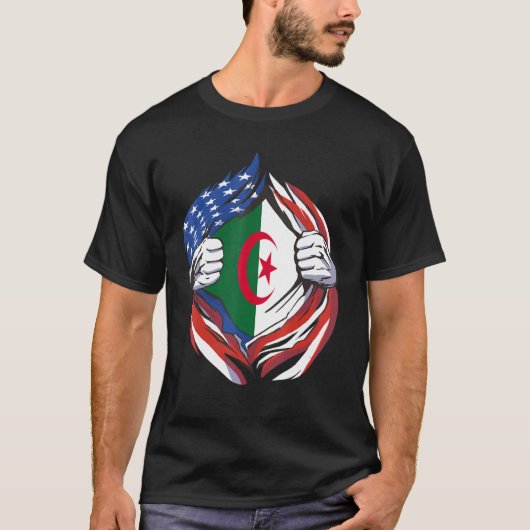 アルジェリア遺産誇りを持ったのアルジェリア国旗アメリカ人 Tシャツ (正面)