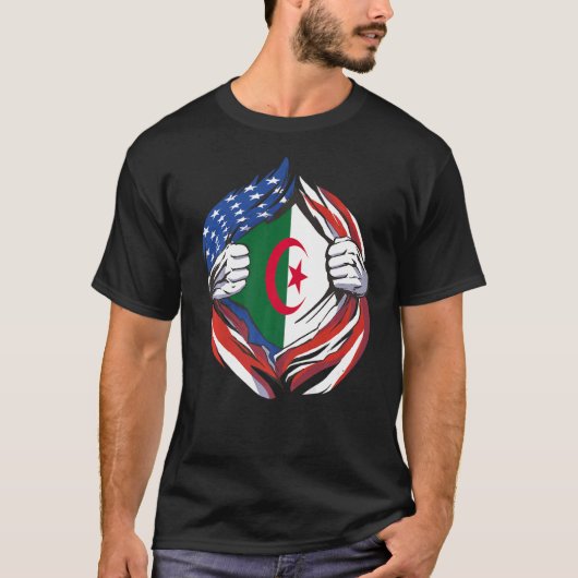 アルジェリア遺産誇りを持ったのアルジェリア国旗アメリカ人 Tシャツ (正面)