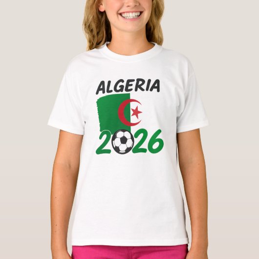 アルジェリア2026サッカーファンデザイン 三日月と星 Tシャツ (正面)