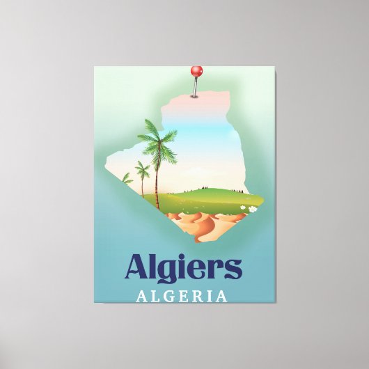 アルジェリア アルジェの地図 旅行ポスター キャンバスプリント (正面)