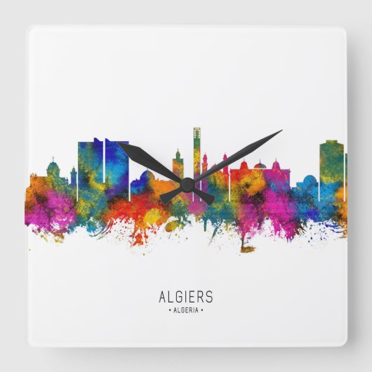 アルジェリア アルジェの都市の風景 スクエア壁時計 (正面)