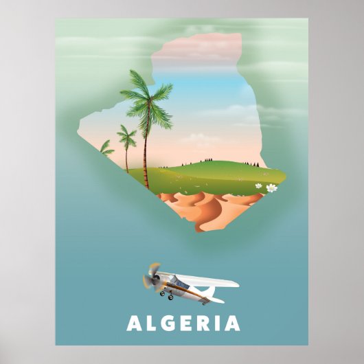 アルジェリア イラスト入り旅行ポスター 印刷 ポスター (正面)