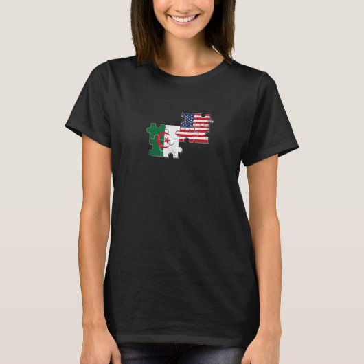 アルジェリアUSAホームカントリーアルジェリア米国国旗 Tシャツ (正面)