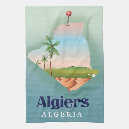アルジェ・アルジェリア地図の旅行ポスター キッチンタオル (縦)