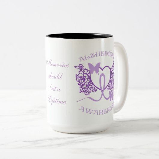 アルジマイマー認識度パープル蝶マグ ツートーンマグカップ (正面右)